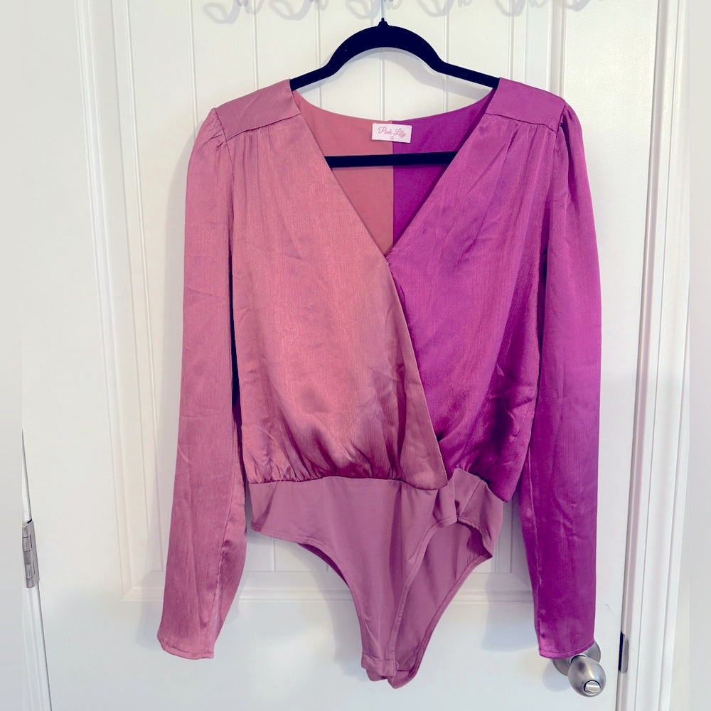 Pink Lily Two-Tone Pink Long Sleeve bodysuit